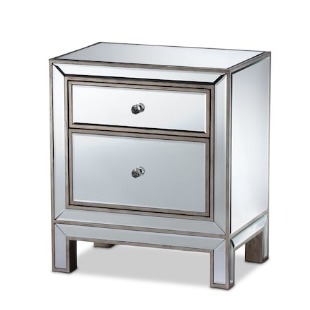 Baxton Studio Fadri Contemporary Glam and Luxe Mirrored 2-Drawer Nightstand 174-11067-Zoro